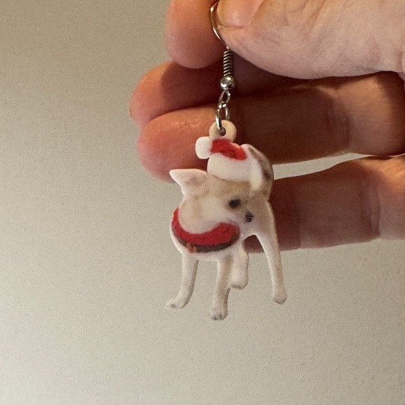 Lightweight Festive Chihuahua Dog Earrings with Santa Hats - Never Worn - Picture 2 of 2